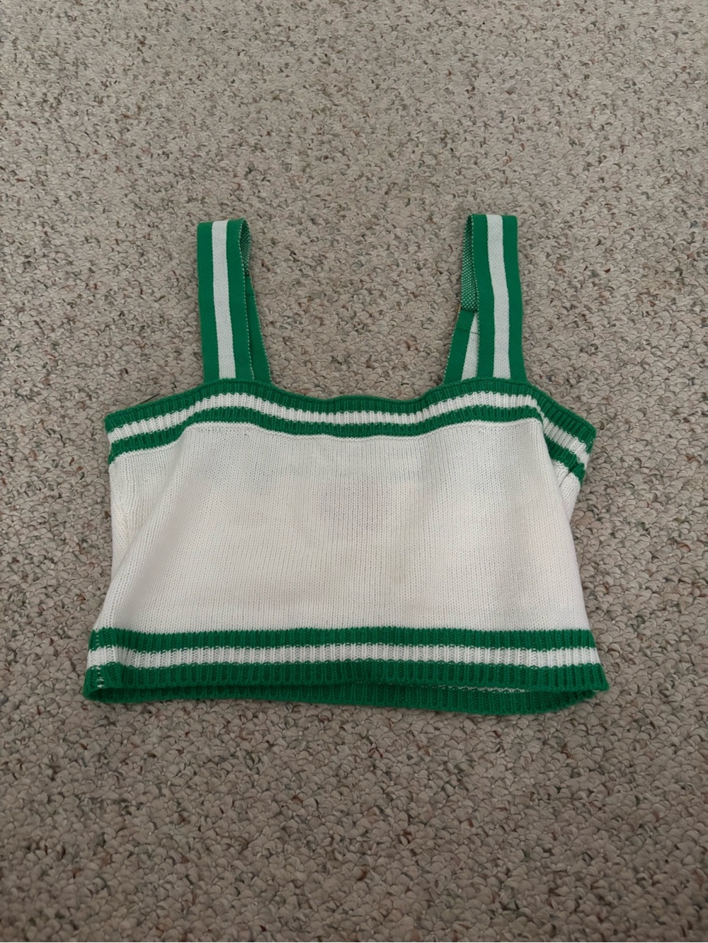 Show Me Your MuMu White Knit Crop Tank with Green Stripes